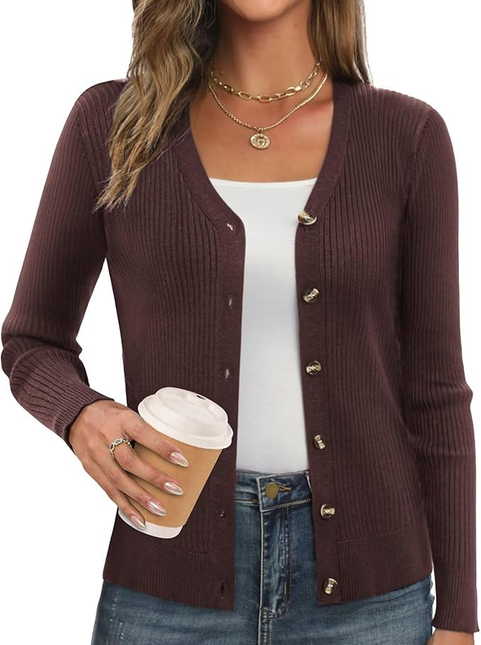 GRACE KARIN Women's Soft Knit Cardigan Sweater - Long Sleeve V-Neck Button Up for Business Casual... | Amazon (US)