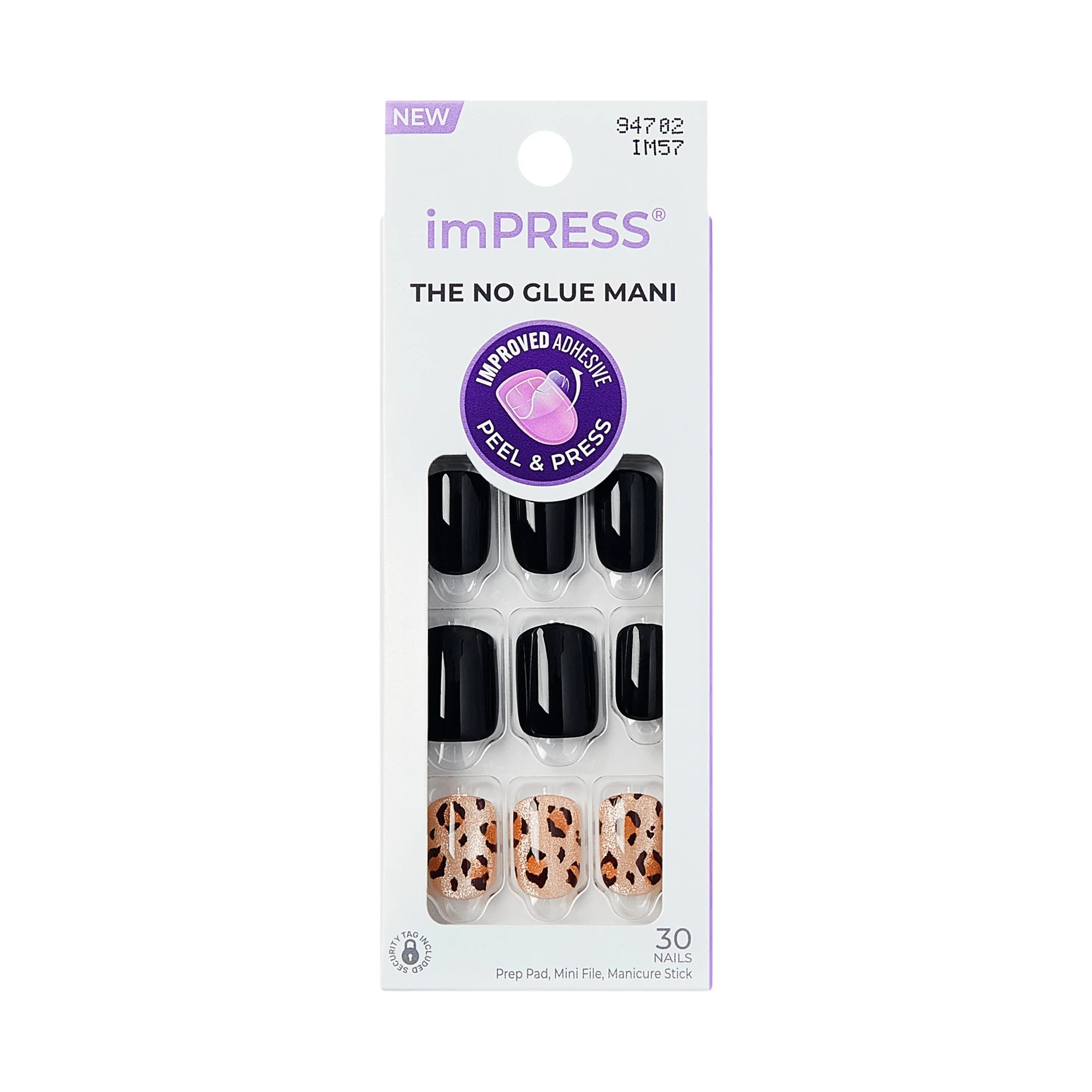 KISS imPRESS Design Press on Nails, Romantique, Black, Short Square Oval, 30 Count | Walmart (US)
