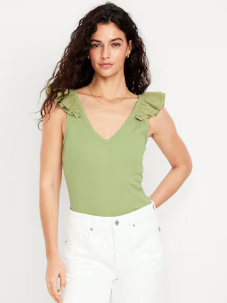 Ruffle-Trim Mixed Material Top | Old Navy | Old Navy (US)