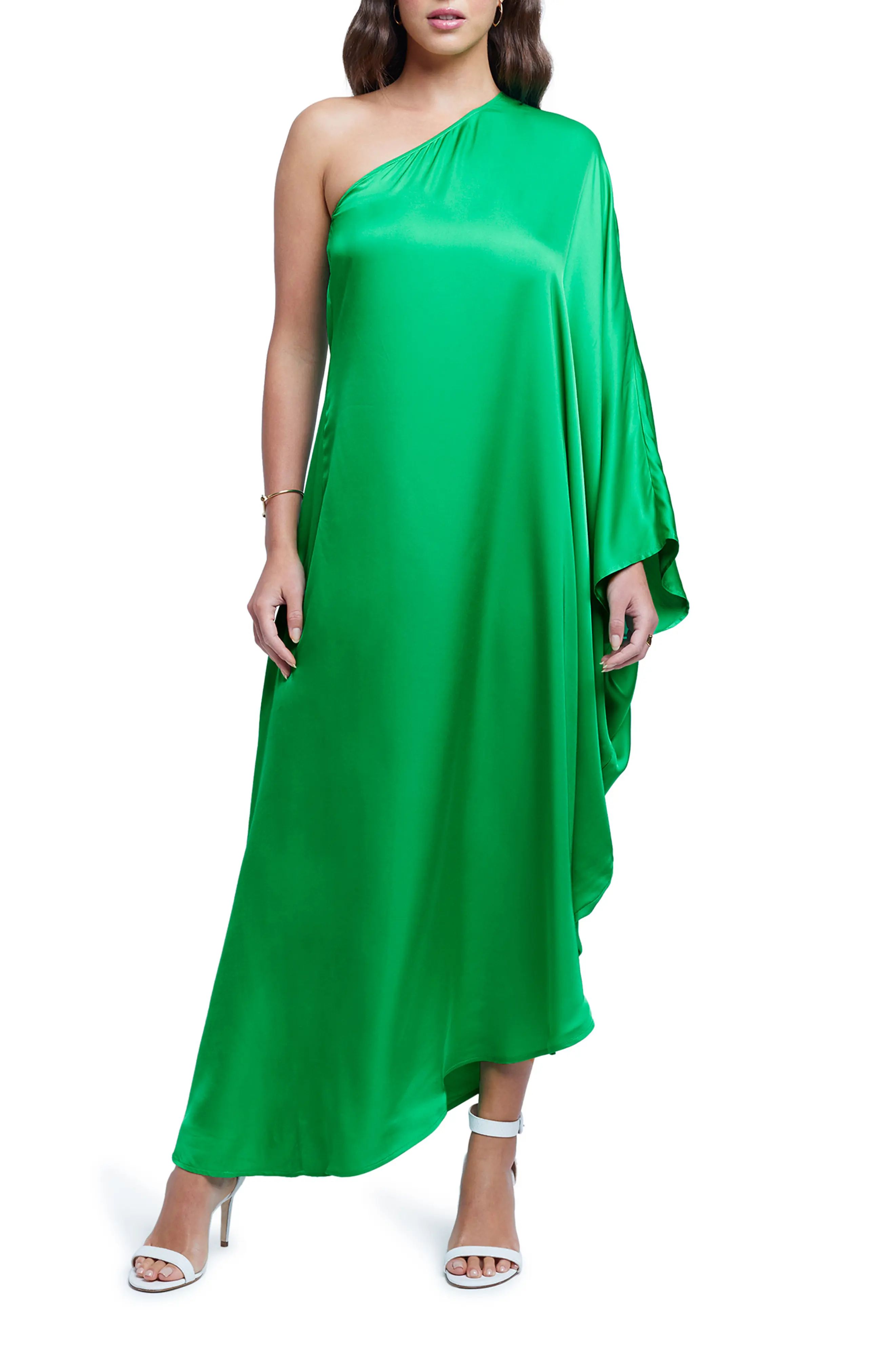 L'AGENCE Selena One-Shoulder Dress in Pop Green at Nordstrom, Size X-Small | Nordstrom