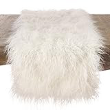 SARO LIFESTYLE Faux Mongolian Collection Fur Design Acrylic Runner, 16" x 90", Ivory | Amazon (US)