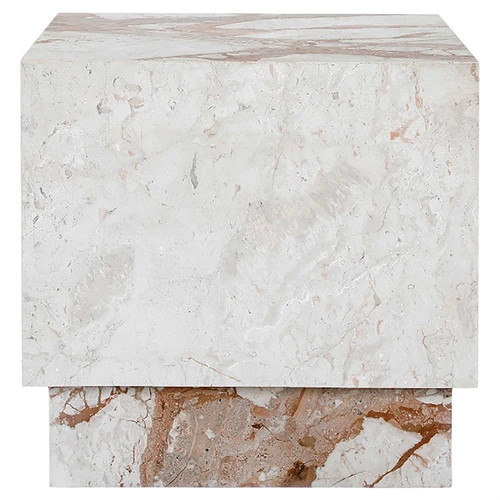 Elena Modern Classic White Marble Square Block Side Table | Kathy Kuo Home