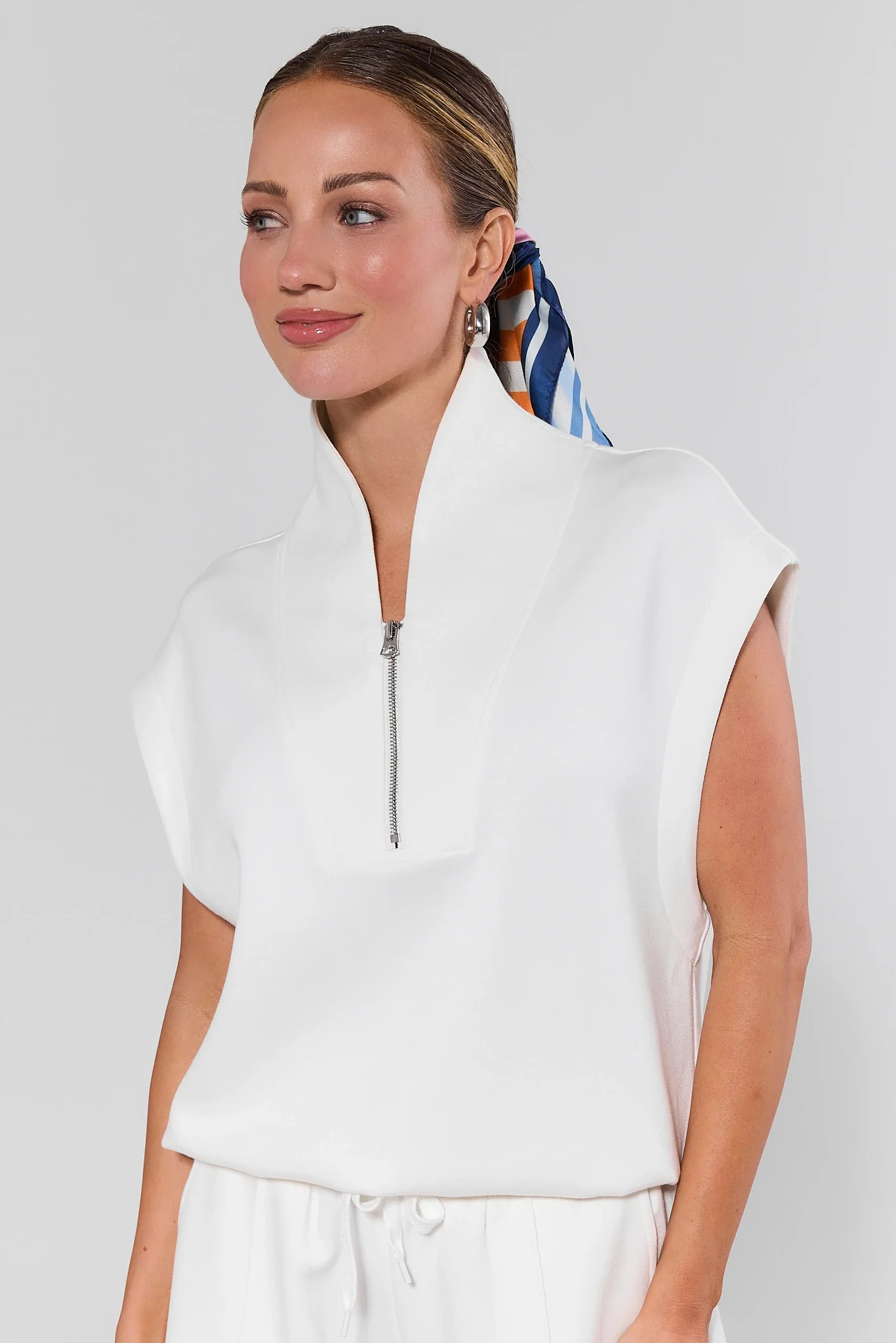 Lexi White Sleeveless Quarter Zip Top | Avara
