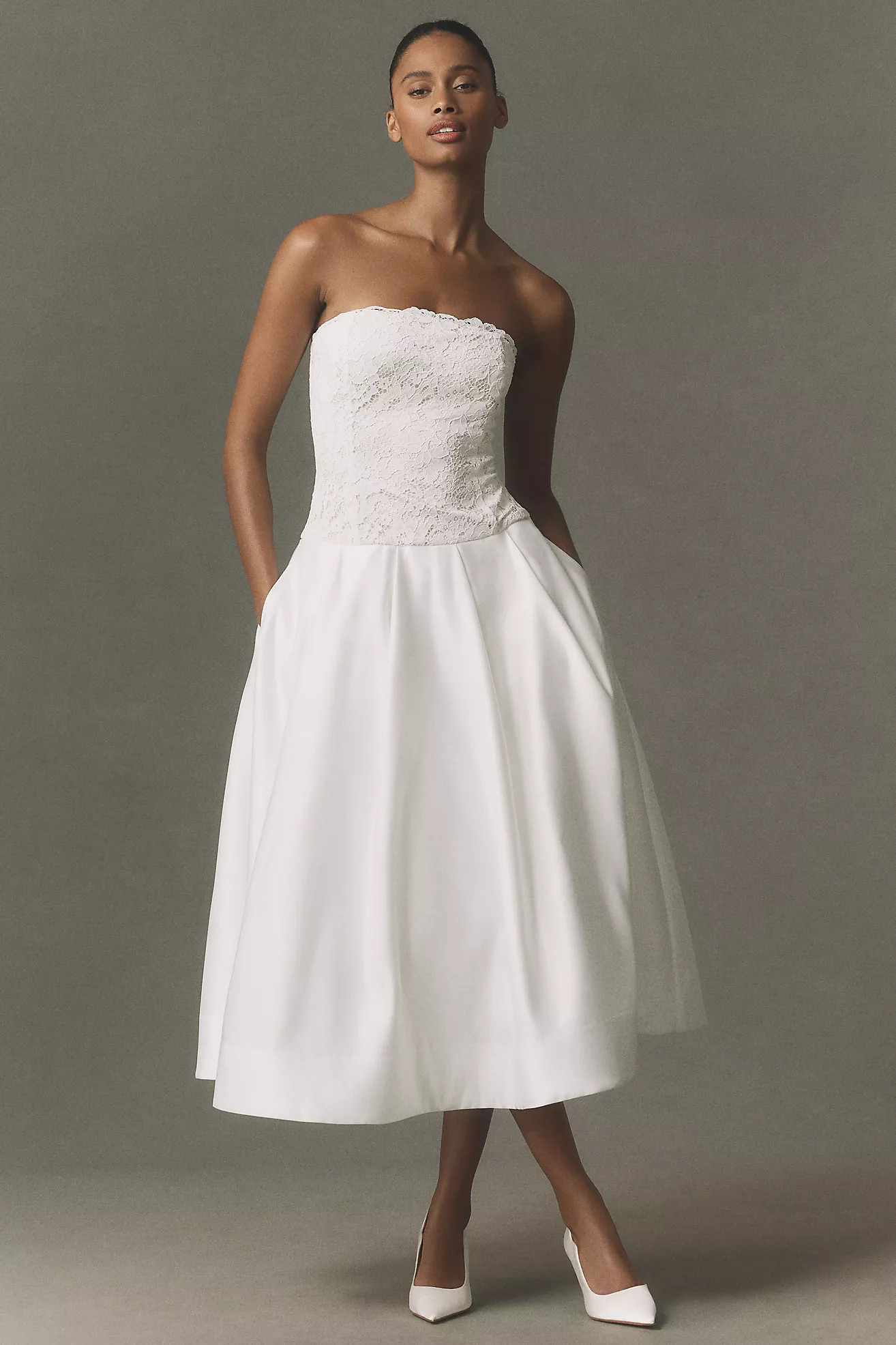BHLDN Strapless Satin Midi Dress | Anthropologie (US)