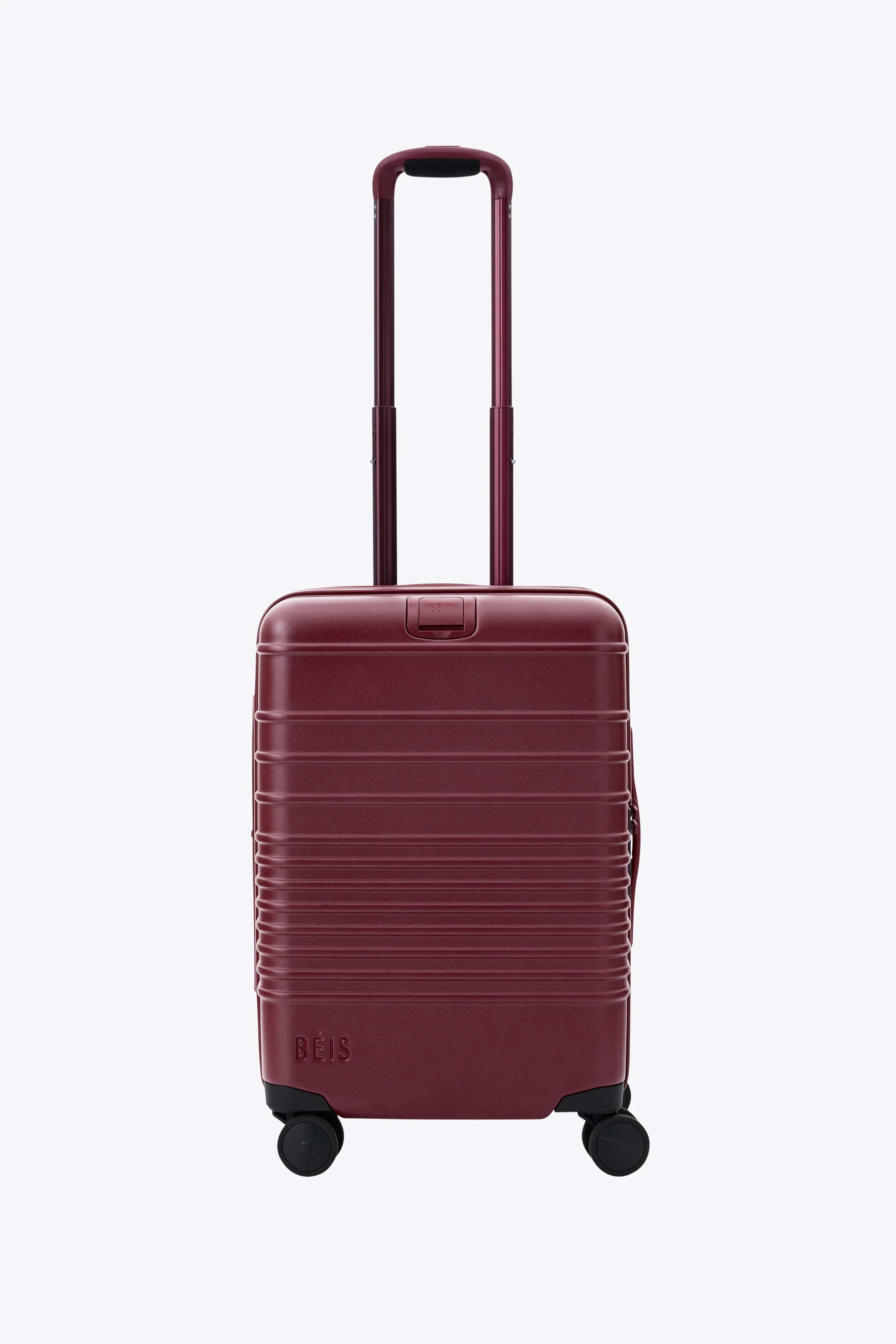 BÉIS 'The Carry-On Roller' in Burgundy - Matte Carry On Rolling Suitcase & Luggage in Dark Red | BEIS