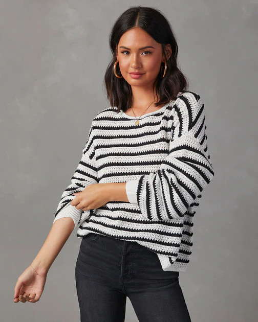 All The Time Striped Pullover Sweater - Black/White | VICI