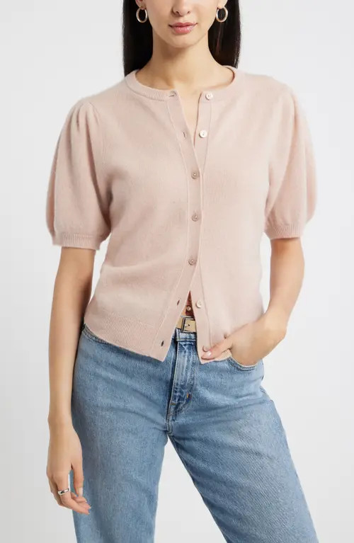 Nordstrom Puff Sleeve Cashmere Cardigan in Pink Adobe at Nordstrom, Size Xx-Small | Nordstrom
