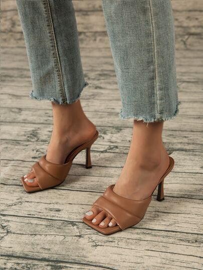 Plain Stiletto Heeled Mule Sandals | SHEIN