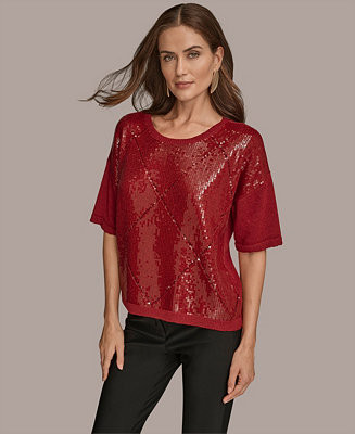 Women's Short Sleeve Sequin Sweater | Macy's