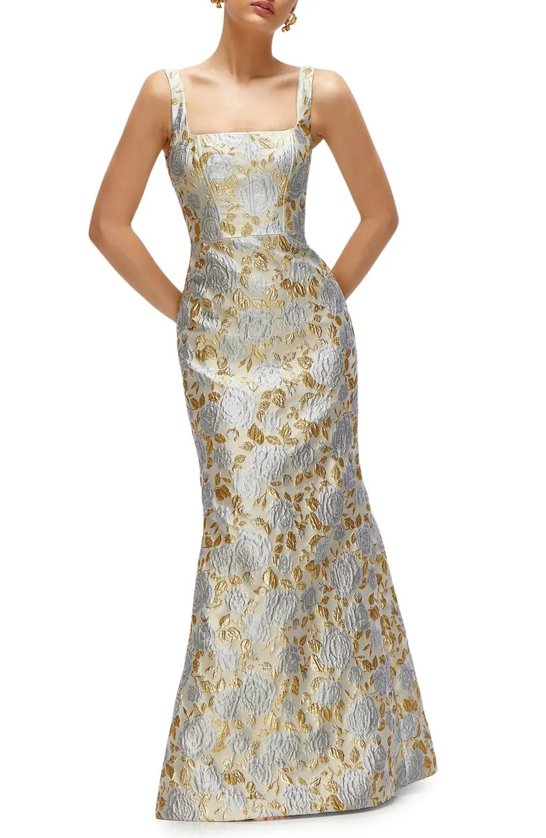 Metallic Floral Brocade Trumpet Gown | Nordstrom