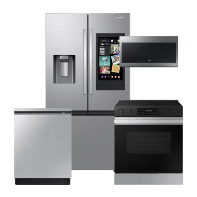 Samsung Stainless Steel Kitchen Package with 30 cu. ft. Mega Capacity 3-Door French Door Refrigerator with Family Hub and Electric Range | Wayfair North America
