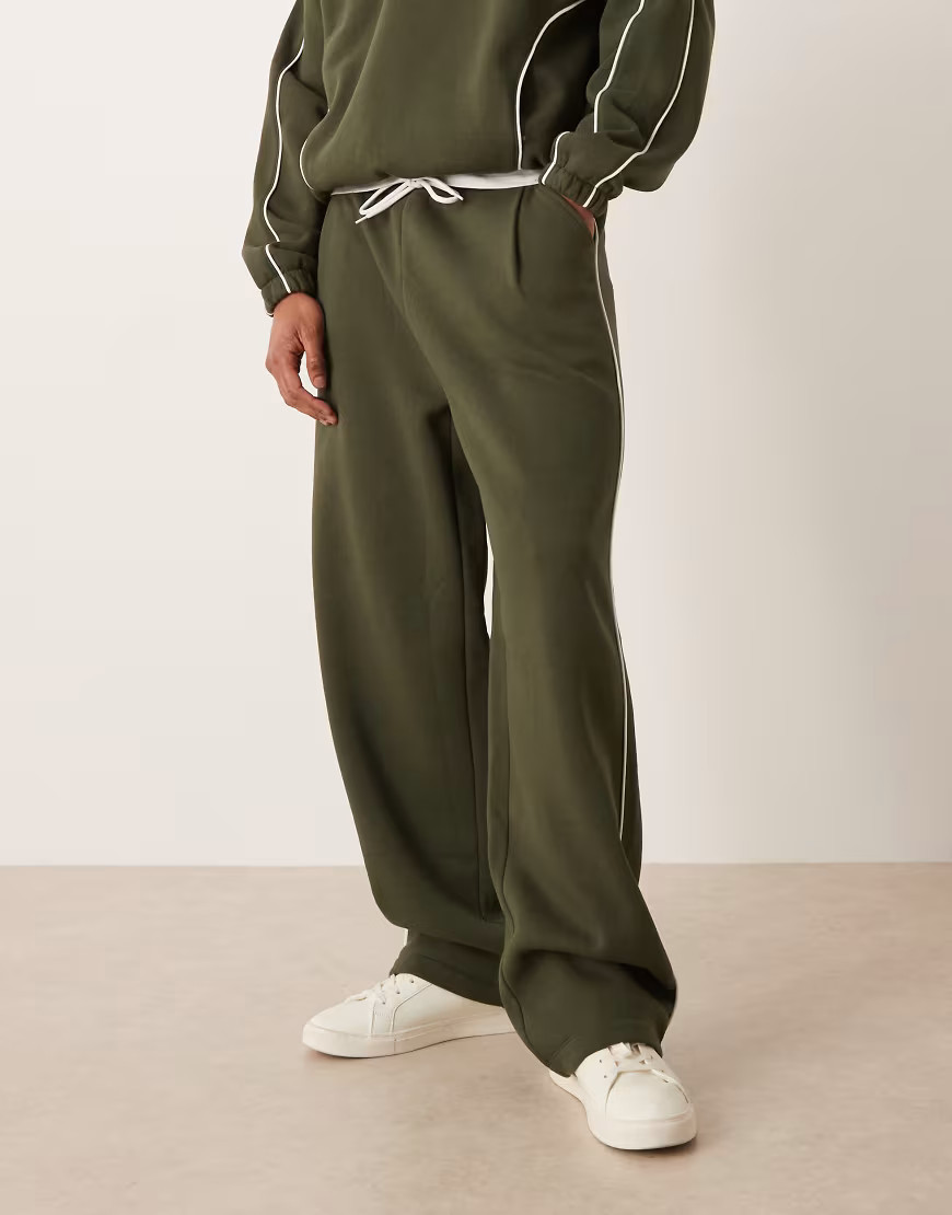 ASOS DESIGN super baggy sweatpants with side piping in green - part of a set | ASOS (Global)