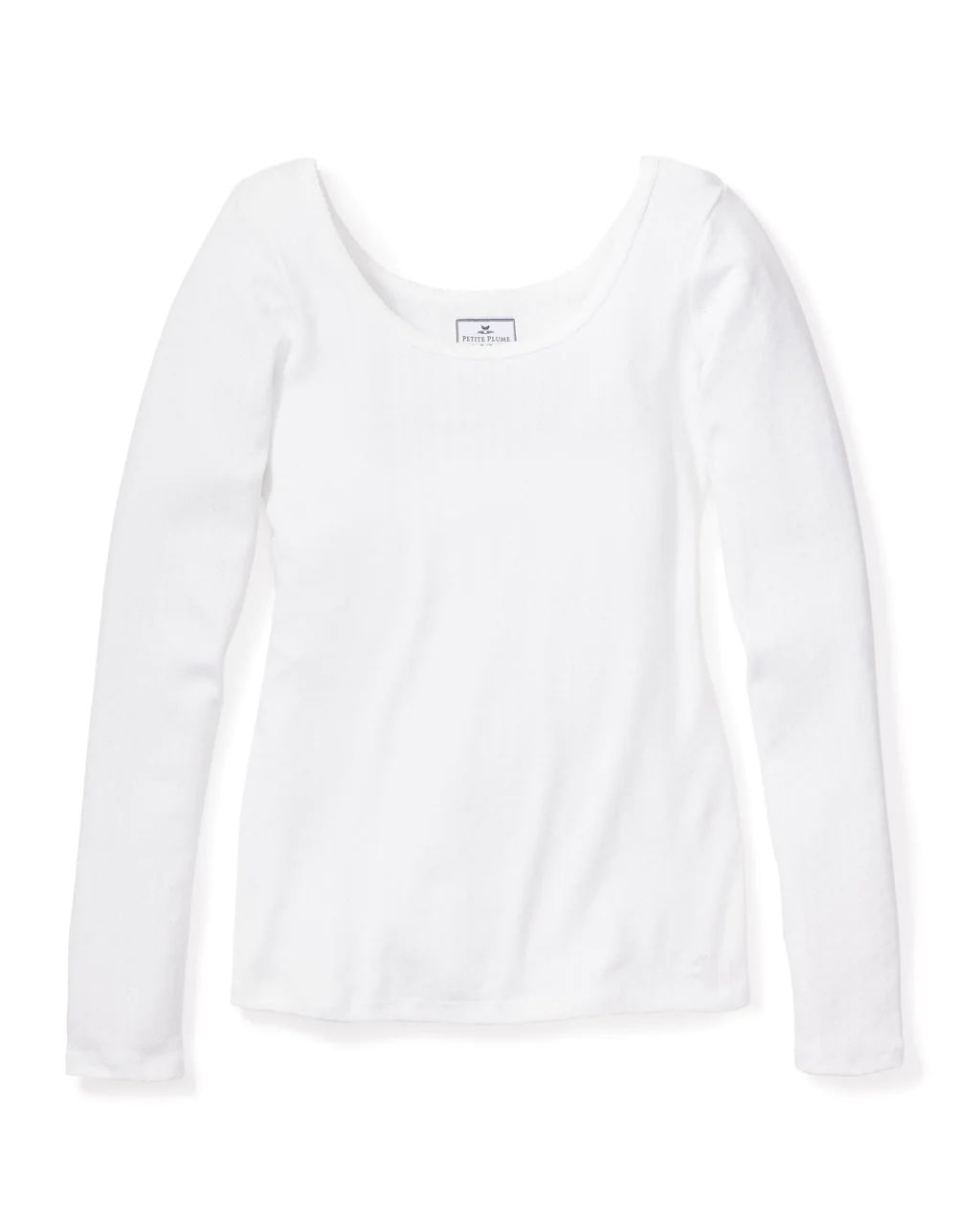 Women's Long Sleeve Pointelle Top in White | Petite Plume