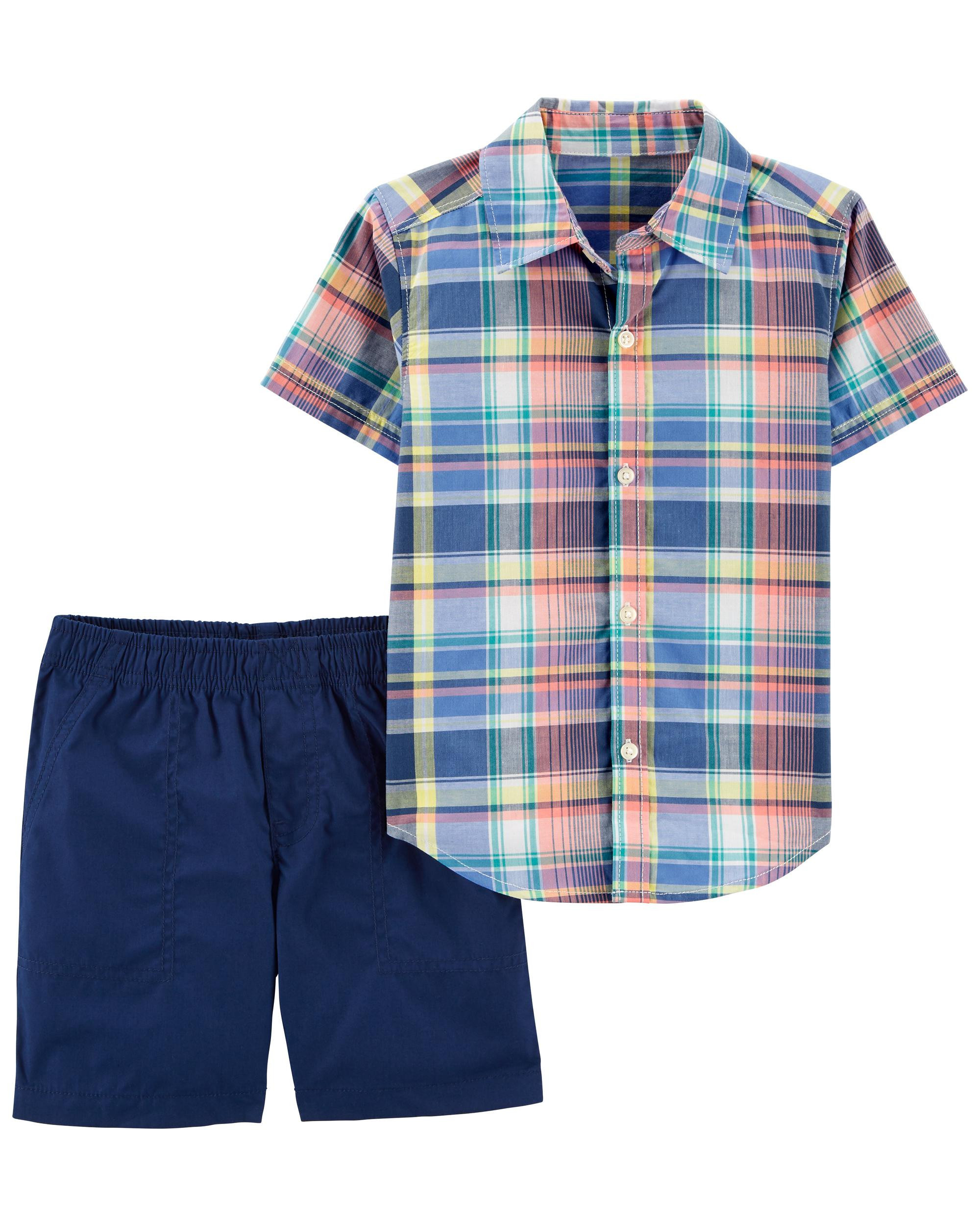 2-Piece Plaid Button-Front Shirt & Short Set | Carter's