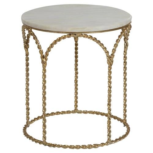 Open Box Gabby Basel Regency White Marble Top Twisted Gold Side End Table | Kathy Kuo Home