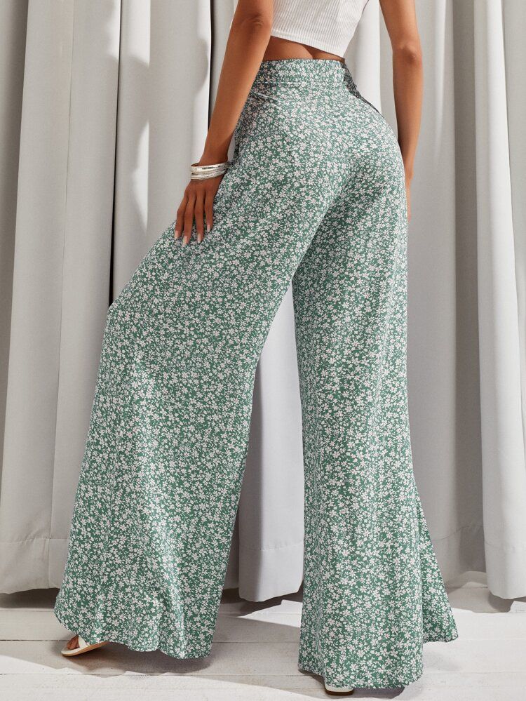 LUUKSE Ditsy Floral Wide Leg Pants | SHEIN