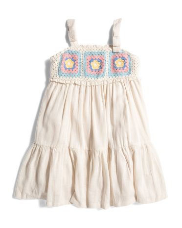 Girls Crochet Bodice Tie Strap Dress | TJ Maxx
