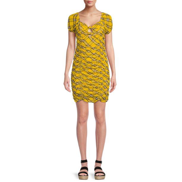 Madden NYC Junior's Ruched Dress with Puff Sleeves - Walmart.com | Walmart (US)