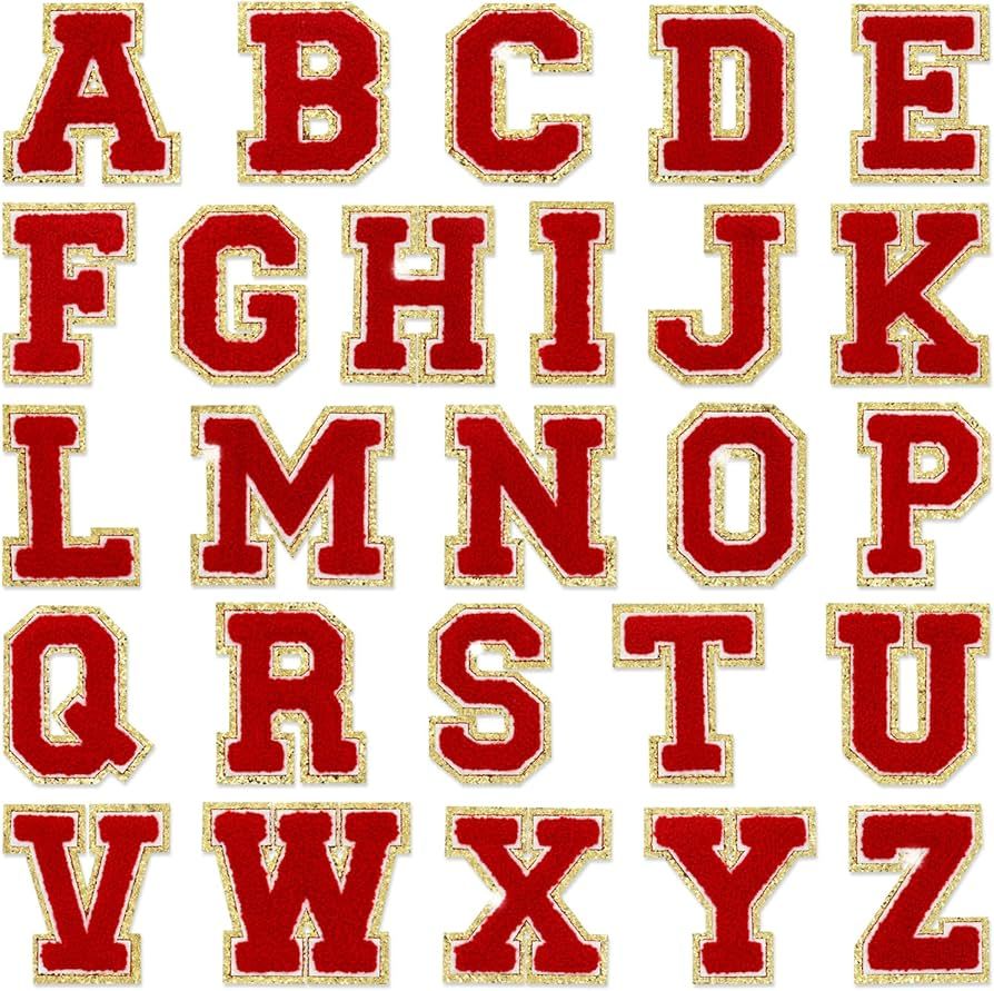 Tizikcon 26pcs Chenille Red English Letter A-Z, Alphabet Glitters Patch Sweater Embroidered Sew O... | Amazon (US)
