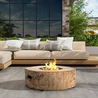 Amir 28 in. 30000 BTU Patio Mgo Lightweight Concrete Propane Outdoor Fire Pit Wood Pattern Brown | The Home Depot