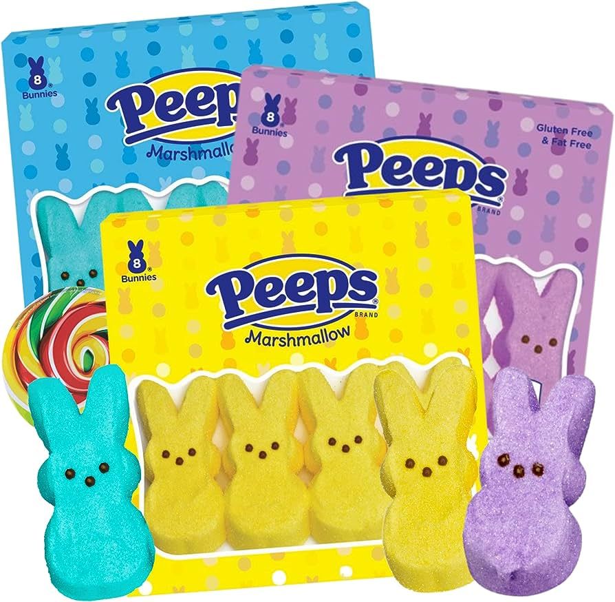 Marshmallow Bunny Peeps, Purple, Blue and Yellow Easter Treats, 8 Per Case, 3 Pack | Amazon (US)