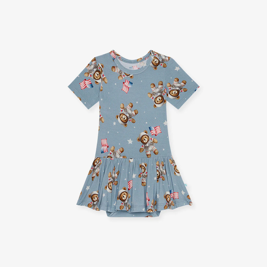 Astronaut Bear Blue Baby Girl Twirl Skirt Bodysuit | Neil | Posh Peanut