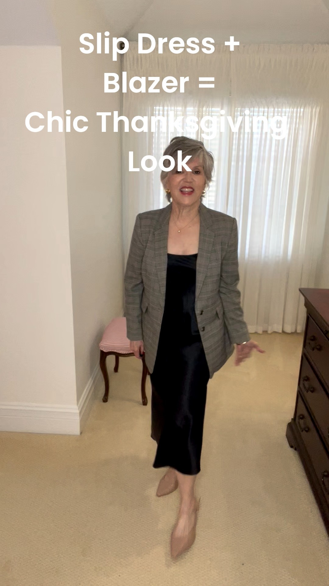 Elegant Thanksgiving Look 🤍🖤

Here’s my dressiest Thanksgiving outfit of the series — simple, classic, and incredibly chic. A black satin slip dress layered under a glen plaid blazer instantly feels elevated yet totally wearable. I added gold jewelry and nude sling-back pumps for a polished, composed look that works beautifully for Thanksgiving dinner, a lunch with friends, or a night out this fall.

Everything is linked below so you can recreate this classy fall style with ease.
Timeless pieces, beautiful details, and the perfect blend of comfort + sophistication. ✨

⸻

ITEMS

• Black satin slip dress
• Glen plaid blazer
• Gold jewelry
• Nude sling-back pumps

#LTKCyberWeek #LTKOver40 #LTKHoliday