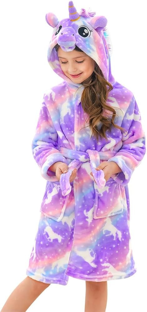 Doctor Unicorn Girls Fleece Hooded Robe Toddler Warm Fuzzy Bathrobe | Amazon (US)