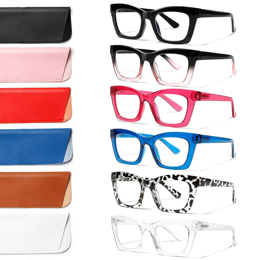 6 Pack Oprah Style Reading Glasses for Women Blue Light Blocking Computer Square Readers with Spr... | Amazon (US)