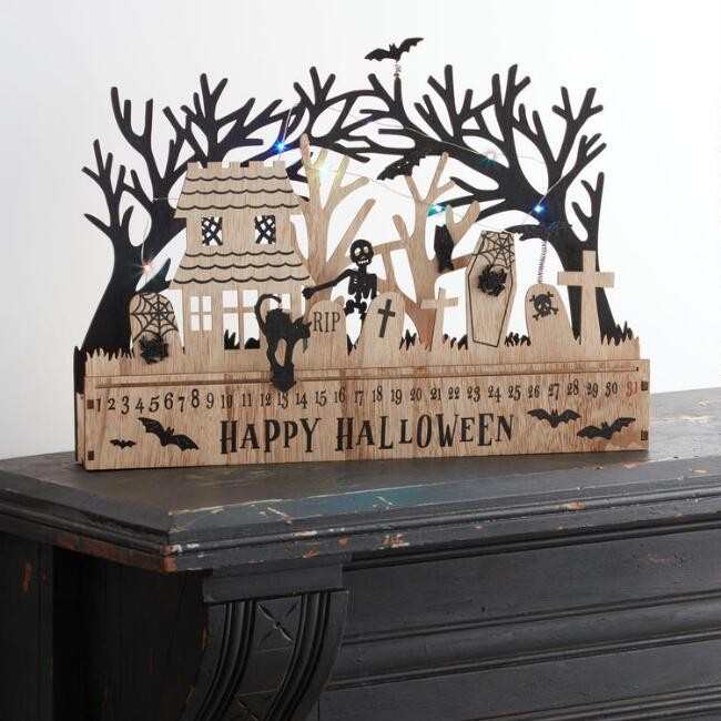 Wood Cemetery Scene Halloween Countdown LED Light Up Decor | World Market