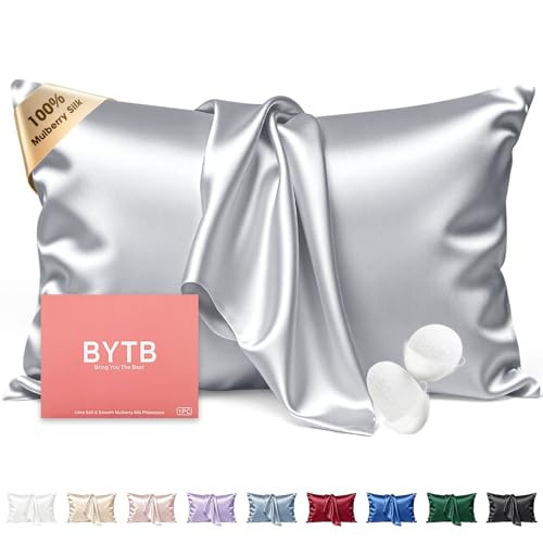 BYTB Silk Pillow Cases King Size 100% Mulberry Silk Pillowcase for Hair & Skin Inches 22 Momme Both Sided Grade 6A Silk Cooling Soft Breathable 20 x 36 with Hidden Zipper 1PC, Grey | Amazon (US)