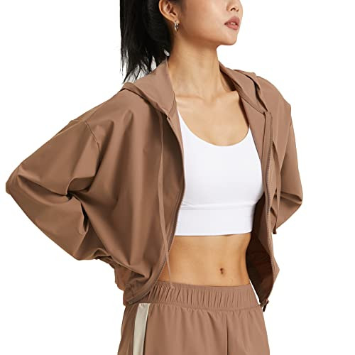 altiland Women's UPF 50+ Sun Protection Cropped Jackets Zip Up Cooling Shirt Athletic Workout Running Hoodie (Cacao Brown, S) | Amazon (US)