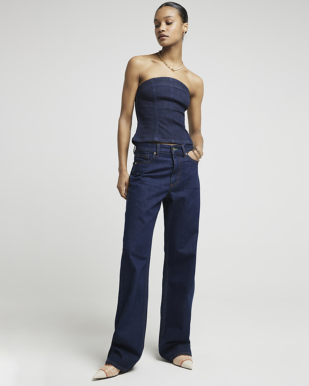 Blue high waisted relaxed straight leg jeans | River Island (UK & IE)