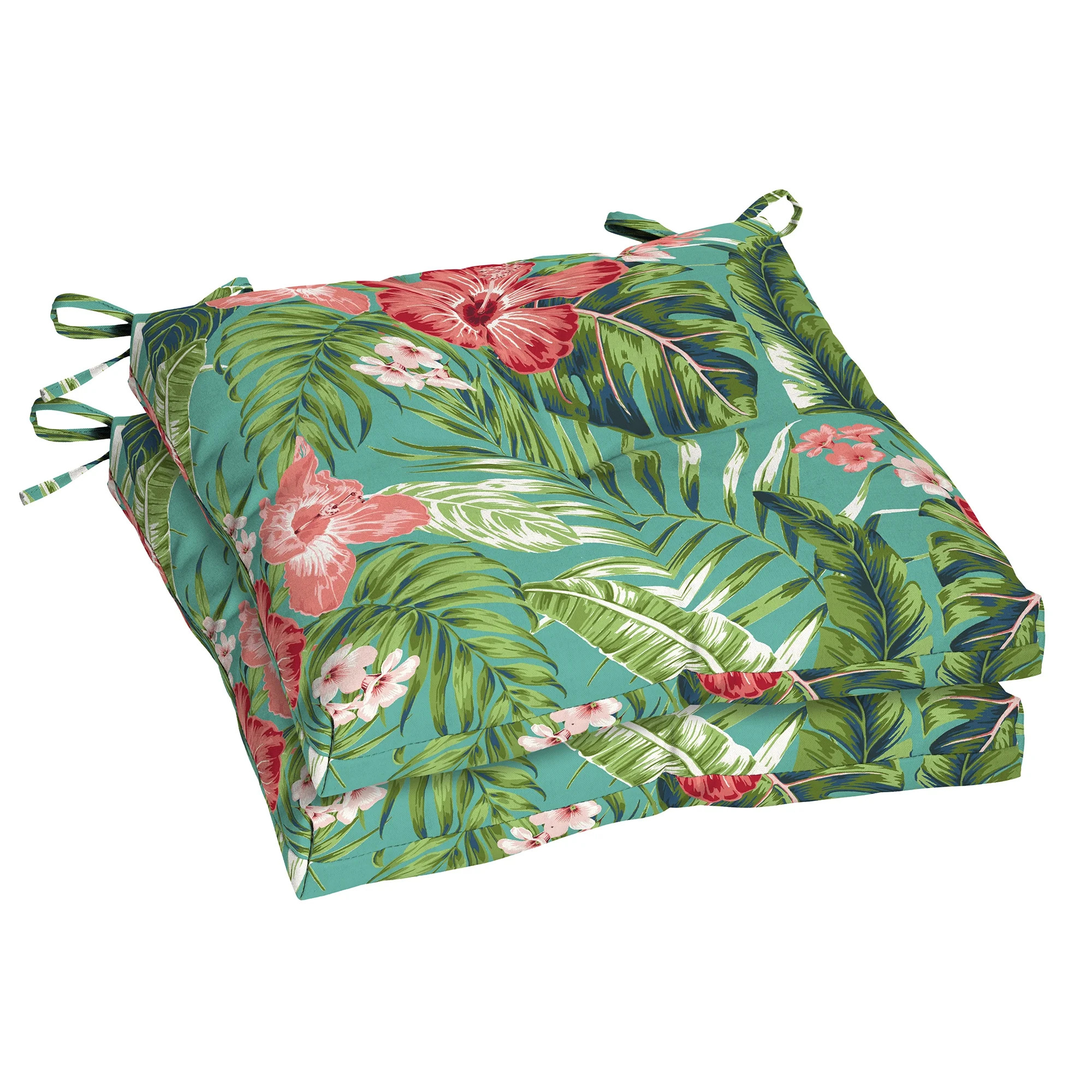 Better Homes & Gardens Teal Tropical 19" x 18" Outdoor Seat Pad, 2 Pack | Walmart (US)