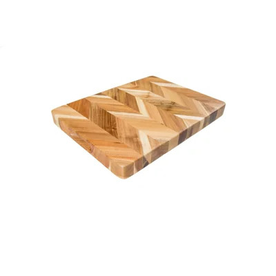 Acacia Herringbone Rectangular Cutting/Serve Board With Inset Handles, Large | Wayfair North America