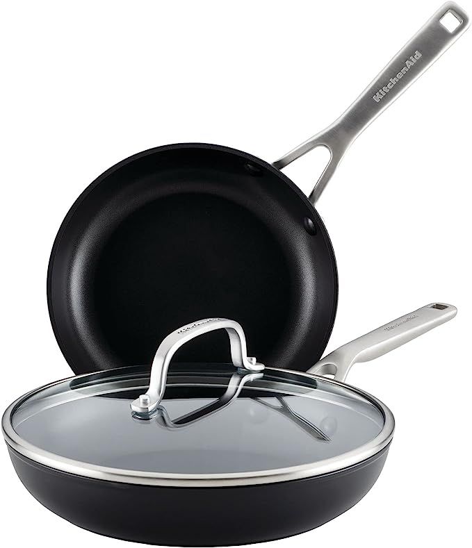 KitchenAid Hard Anodized Induction Nonstick Frying Pans / Skillet Set, 3 Piece - Matte Black | Amazon (US)