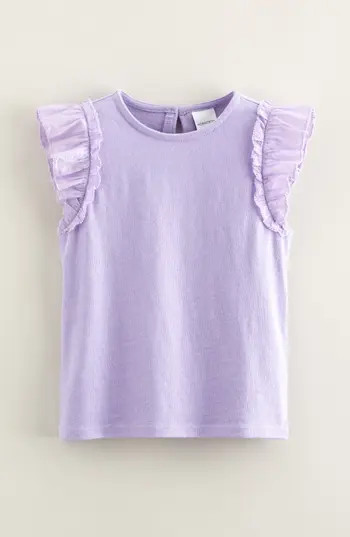 Nordstrom Kids' Ruffle Sleeve Cotton & Linen Top in Purple Bonnet at Nordstrom Rack, Size 4 | Nordstrom Rack