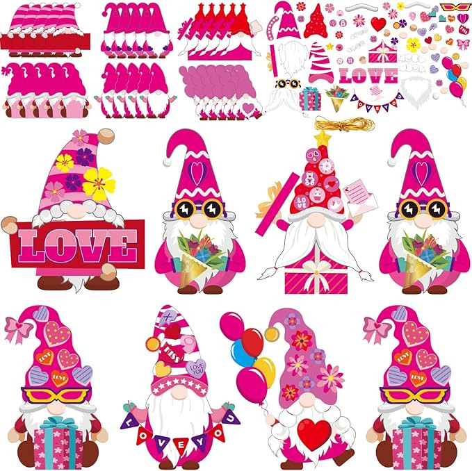 chiazllta 30 Packs Valentine's Day Craft Kits DIY Gnome Art Craft for Preschool Kids, Valentine's... | Amazon (US)