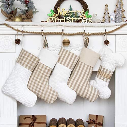 LUBOT Set of 4 (4 Boots + 1 Bone) Christmas Stockings(20inch) Plaid/Rustic/Farmhouse/Country Fire... | Amazon (US)
