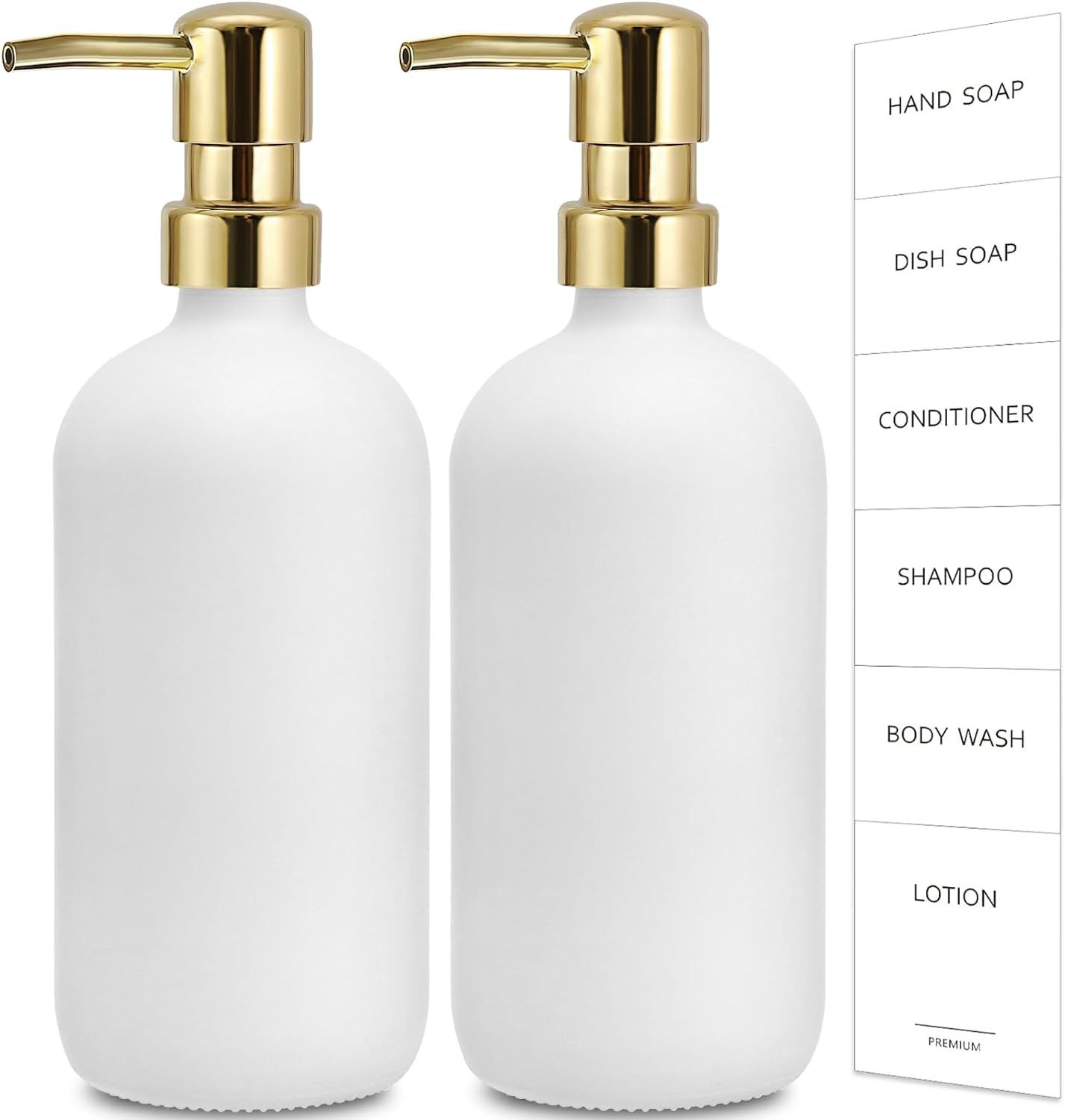 GMISUN White Soap Dispenser Bathroom, 2 Pack Kitchen Hand and Dish Soap Dispenser Set with Gold P... | Amazon (US)