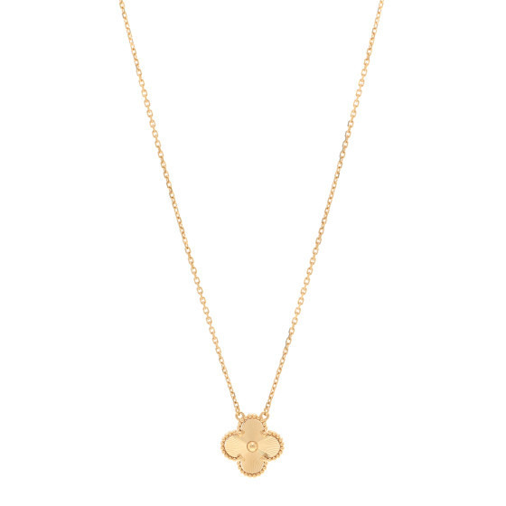 VAN CLEEF & ARPELS 18K Yellow Gold Guilloche Vintage Alhambra Pendant Necklace | FASHIONPHILE | FASHIONPHILE (US)