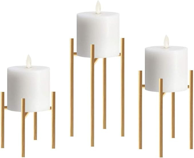 smtyle Pillar Gold Candle Holders Set of 3 Candelabra Ideal for Pillar LED Candles 4 Lines with I... | Amazon (US)
