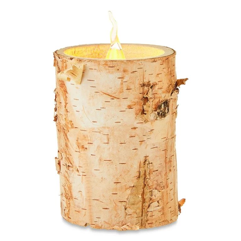 Christmas Decorative Battery Operated 3 x 4 in Wooden Natural Light-up Pillar LED Candle, by Holi... | Walmart (US)