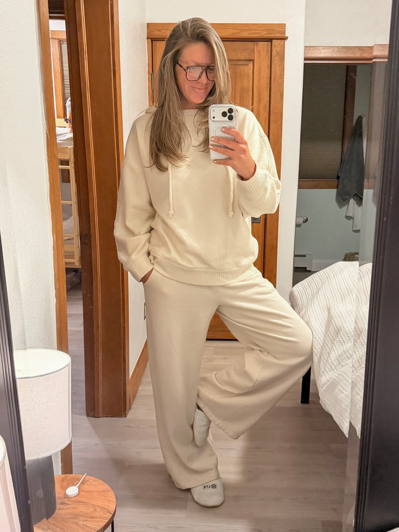 Large hoodie, medium tall pants 

#LTKOver40 #LTKTall