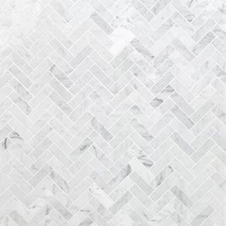 Ivy Hill Tile White Carrara Herringbone 12 in. x 12 in. 10mm Polished Marble Stone Mosaic Wall Ti... | The Home Depot
