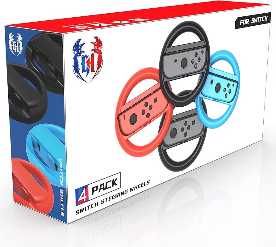 4 Pack Switch Steering Wheel Compatible with Mario Kart 8 Deluxe, GH Racing Wheel Accessories Com... | Amazon (US)