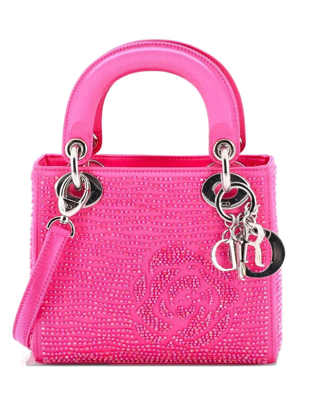 Christian Dior Pre-Owned Lady Dior Bag Embellished Satin Mini satchel - Pink | Farfetch Global