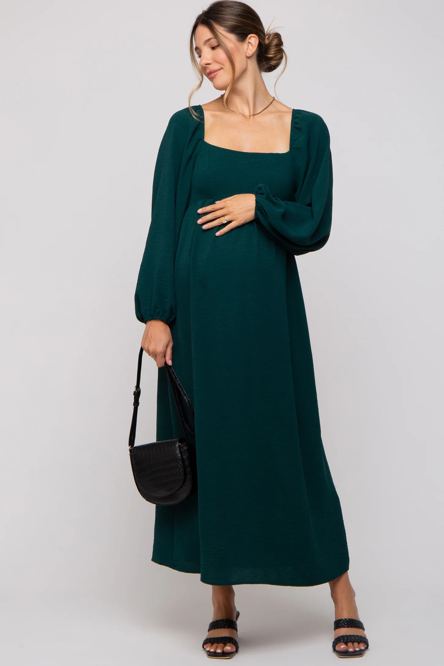 Forest Green Square Neck Maternity Maxi Dress | PinkBlush Maternity