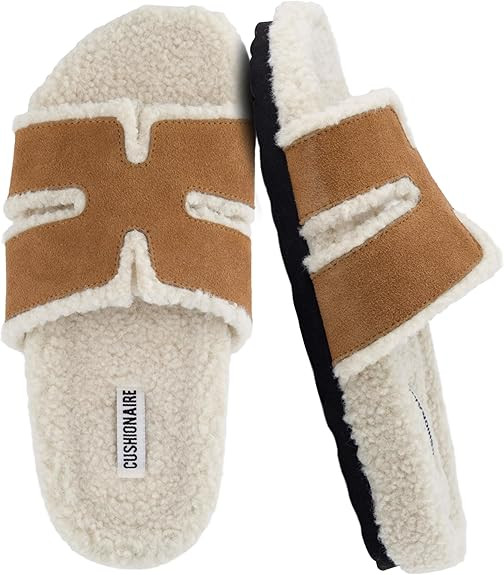 CUSHIONAIRE Cuddle Fur Slippers for Women Faux Shearling Slide Sandal +Memory Foam, Wide Widths A... | Amazon (US)