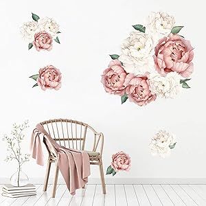 Peony Flowers Wall Decals Floral Wall Stickers Murals Delicate Wallpaper Art Applique, Decorative... | Amazon (US)
